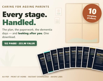 Caring for Aging Parents Library, 10 Printables 152 Pages, Caregiver Bundle, Elderly Care Plan PDF