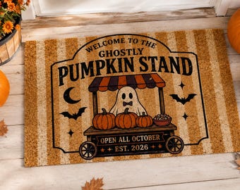 Halloween spook deurmat, pompoen standaard welkomstmat, griezelige seizoensdecoratie voor de veranda, herfst voordeurmat, retro Halloween kokosmat