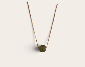 Nephrite Jade Single Bead Necklace in Gold-Plated Chain