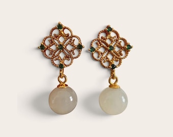 Nephrite Jade Window Dangle Earrings in S925 Setting