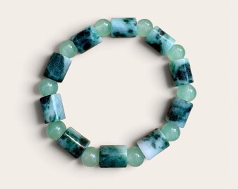 Light Barrel Beaded Bracelet, Natural Jadeite with COA