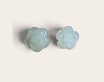 White Mini Nephrite Rose Earring