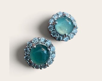 Blue Water Jade Earrings in Sterling Silver, Natural Jadeite with COA