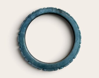 Blue Water Jade Carved Bangle