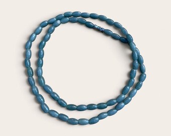 Blue Water Jade Rice Bead Necklace, Natural with COA