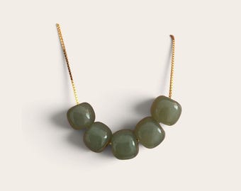 Nephrite Jade Multi Bead Necklace in Gold-Plated Chain