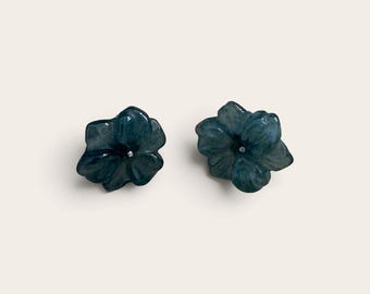 Blue Water Flower Earrings, Natural Jadeite with COA