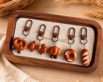 Cute Mini Bread Keychain, Resin Croissant Pretzel Bag Charm