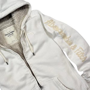 Vintage Abercrombie Fitch Full Zip Fur Lined Hoodie RARE Sleeve Spellout Large
