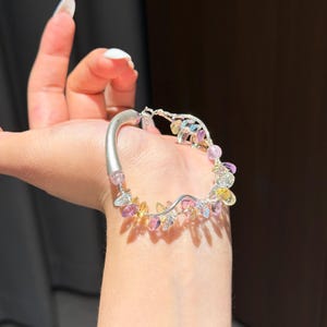 Pulseira com várias gemas: Ametista, Citrino, Kunzita, Topázio com prata S925