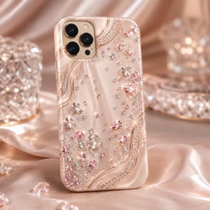 Cute Rhinestone Phone Case gift for women, Pink Luxury Phone Case gift for girl, Elegant phone case for iPhone 17 16 15 14 Galaxy 26 25 24 image 6