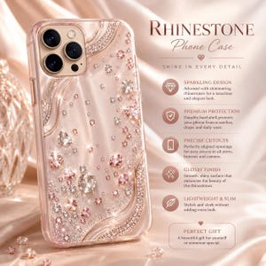 Cute Rhinestone Phone Case gift for women, Pink Luxury Phone Case gift for girl, Elegant phone case for iPhone 17 16 15 14 Galaxy 26 25 24 image 5