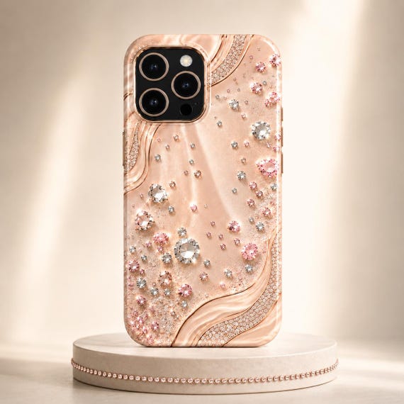 Cute Rhinestone Phone Case gift for women, Pink Luxury Phone Case gift for girl, Elegant phone case for iPhone 17 16 15 14 Galaxy 26 25 24