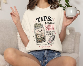 Tips Jar Illustration T-shirt | Cute Tip Jar, Funny Service Industry Shirt