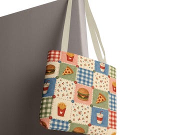 Retro Fast Food Patchwork Tote Bag | All-Over Print Tote
