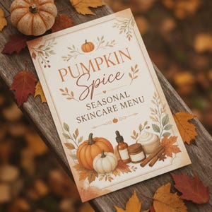 Pumpkin Spice Skincare Routine Tracker, Fall Esthetician Service Menu, Seasonal Pricing Template