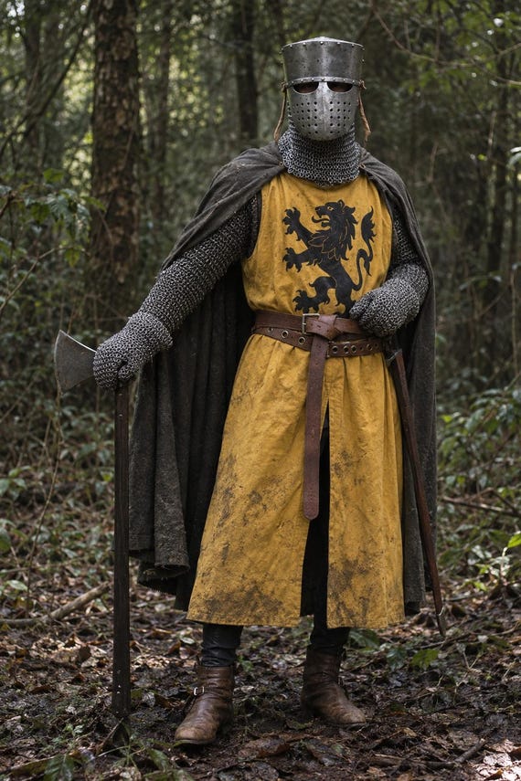 Medieval Yellow Surcoat Tunic, Chainmail Sleeves, Cosplay Renaissance Faire LARP, Rampant Lion or Plain