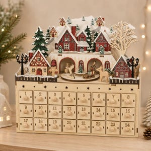 Hand Carved Wooden Christmas Advent Calendar, 24 Drawer Countdown Box, Personalized Christmas Advent Calendar, Holiday Decor Gift