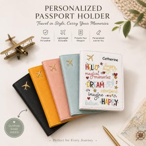 Personalized PU Leather Passport Holder, Custom Name Travel Wallet, Lightweight Document Case