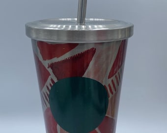 Starbucks Coffee 16 oz Stainless Steel Tumbler Cup Silver Red 2014 Rare