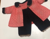 Harder to find lounge outfit for vogue Ginny 8in doll from 1950s. The jacket is faded in front but still displays nicely on Ginny. Tagged