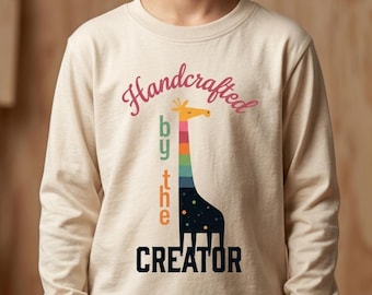 Handgjord av Skaparen Långärmad T-shirt för ungdomar med grafisk design | Trosbaserad barntröja