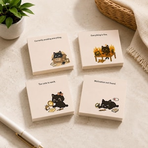 200 roliga katt-klistrar, relaterbara anteckningsblock, 4-pack 7,5 x 7,5 cm anteckningsblock, söta kontorsmaterial, rolig skrivbordspresent, skolmaterial