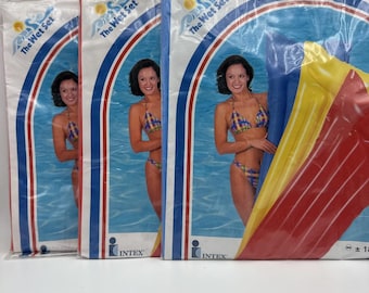 Juego de 3 balsas inflables vintage Intex de lona para playa, surf y natación, 72x27 pulgadas, RARAS, 1999, EE. UU.