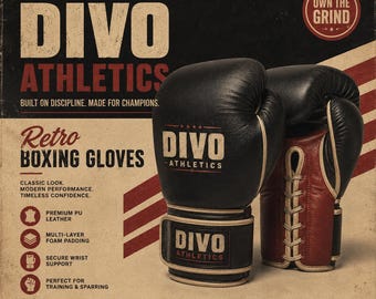 Retro Boxing Gloves, Vintage Style Boxing Gloves, Classic Training & Sparring Gloves, Premium Fight Gear, DIVO Athletics