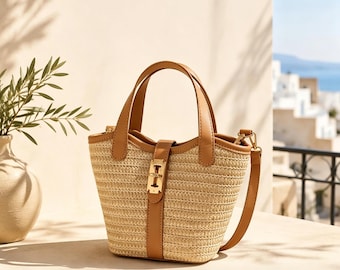 Minimalistische geweven draagtas voor dames, zomerse schoudertas met verstelbare riem, elegante handtas voor dagelijks gebruik, vakantiecadeau voor haar