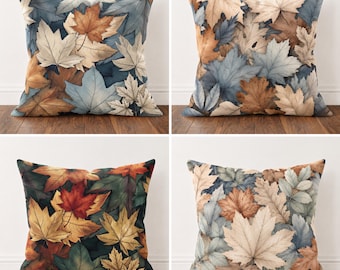 Maple Leaf Cushion Cover, Rustic Boho Fall Throw Pillow, Seasonal Autumn Home Decor