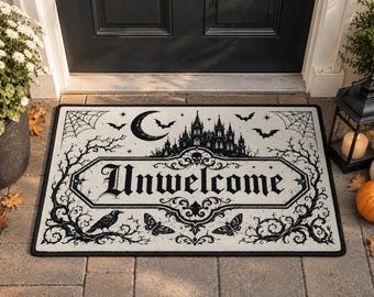 Deurmat met ongewenste vleermuizen, Halloween in huis, Deurmat met ongewenste vleermuizen, Halloween woondecoratie, Kokosmat, Halloween decoratie, Gotische deurmat met vleermuizen