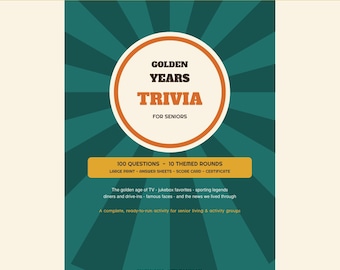 1950s 1960s Trivia for Seniors, 100 Questions Printable Quiz Pack, Large Print Nostalgia Activity, Bonus Screen Version