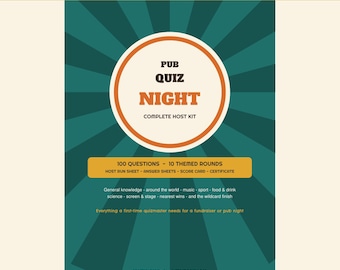 Pub Quiz Kit, 100 Trivia Night Questions and Answers, Printable Fundraiser Quiz Pack, Host Run Sheet, Big Screen Rounds,