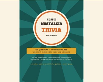 Aussie Nostalgia Trivia for Seniors, Large Print Activity Pack Bonus Big Screen Version