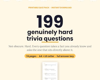 199 Hard Trivia Plus 67 Bonus Questions, Mega Quiz Night Pack with Answer Key