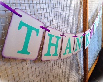 THANK YOU Banner - 4 x 4 Chipboard Garland - Lavender and / teal - Wedding banner - Purple - teal - Photo prop - Wedding