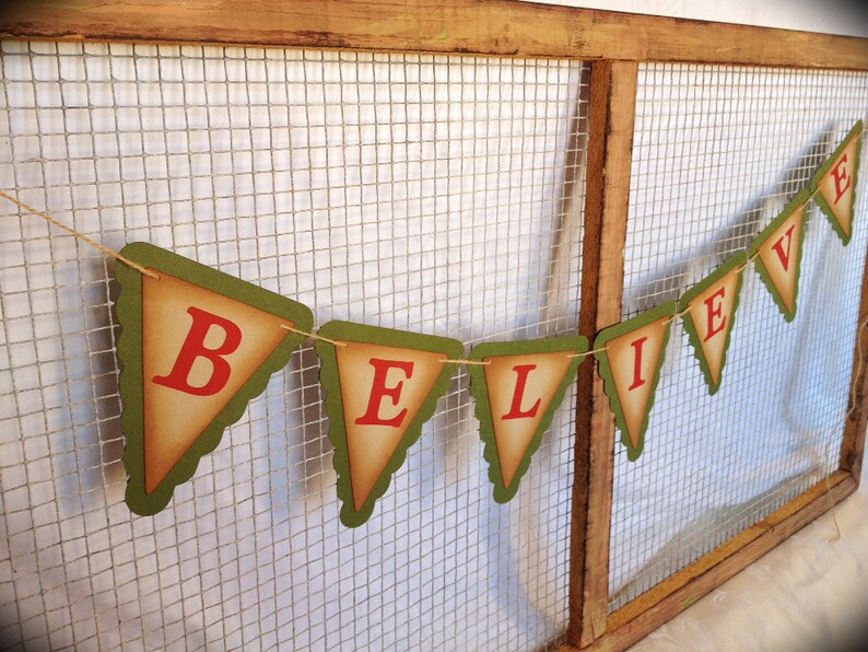 BELIEVE Christmas Banner Happy Holidays Vintage - Etsy