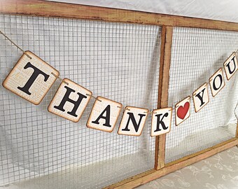 THANK YOU " 4" x 4" inches chipboard - Wedding Garland - Vintage style - Rustic and Shabby chic - Wedding Banner