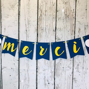 MERCI" Estandarte de la boda - Boda francesa-Gracias guirnalda-Merci banderín-azul y amarillo boda-Fiesta comprometida- Ducha nupcial- Firma de Merci