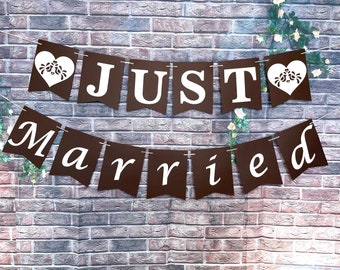 JUST MARRIED" Banner-Just Married sign-Just Married garland-Just Married party-Just Married decoration-Just Married celebration-Wedding