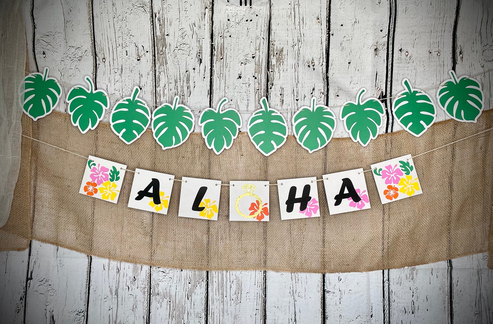 ALOHA Banner-Aloha White /Ring Gold Garland-Hawaiian Party - Etsy France