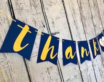 THANK YOU" Banner- Thank you Garland-Thank you Pennant-Wedding Banner-Wedding Decoration-Gracias banner-Blue and Yellow Wedding-Engaged sign