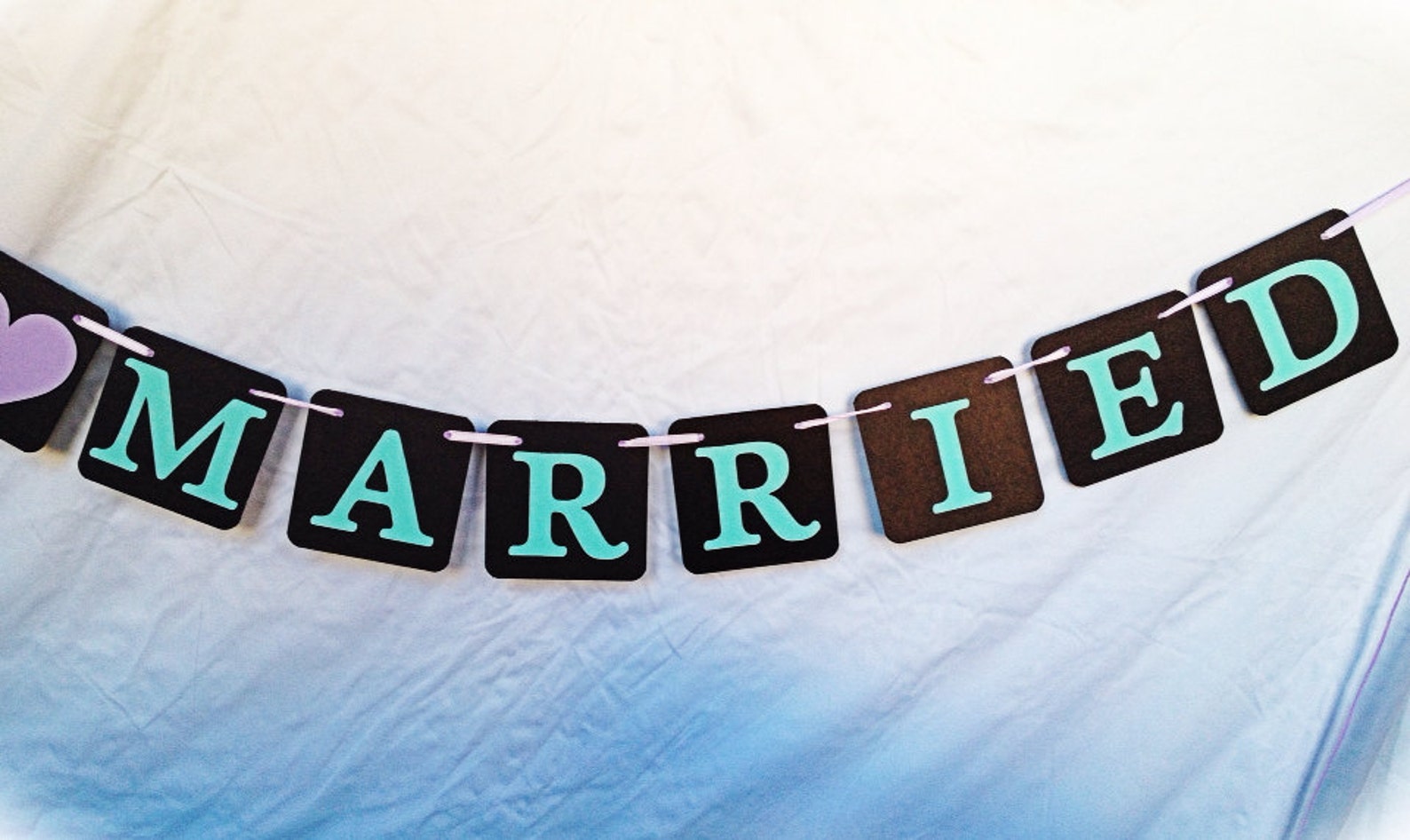JUST Married Wedding Banner 4 X 4 In. Chipboard Teal/ Lavender/purple