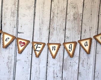 WE'RE ENGAGED" Wedding banner - Wedding Garland - Vintage and rustic - Engagement party - Engaged banner - Brown and Ivory theme