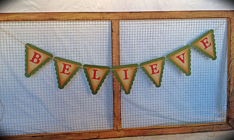 BELIEVE Christmas Banner Happy Holidays Vintage - Etsy