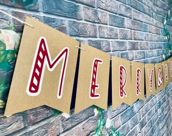 MERRY & BRIGHT" Banner-Merry Christmas sign-Christmas banner-Christmas garland-Holiday photo prop-Holiday decor-Candy cone-Merry