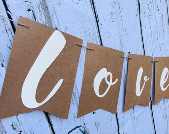 LOVE IS SWEET" Kraft and Ivory Wedding theme-Rustic Wedding-4.5' x 5.8" Wedding banner-Bridal Shower Pennant-Engagement decoration-Love sign