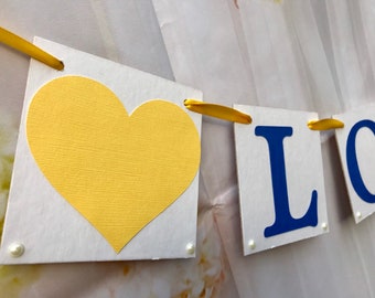 LOVE" 4' x 4' Chipboard - Wedding Banner-Bridal Shower banner-Anniversary Sign-Bachelorette Sign- Engagement Banner- Yellow /Old Navy Blue