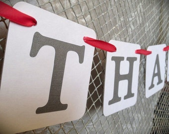 THANK YOU " Chipboard Sign - Wedding Banner - Bridal shower garland - Wedding decoration - Red and Silver